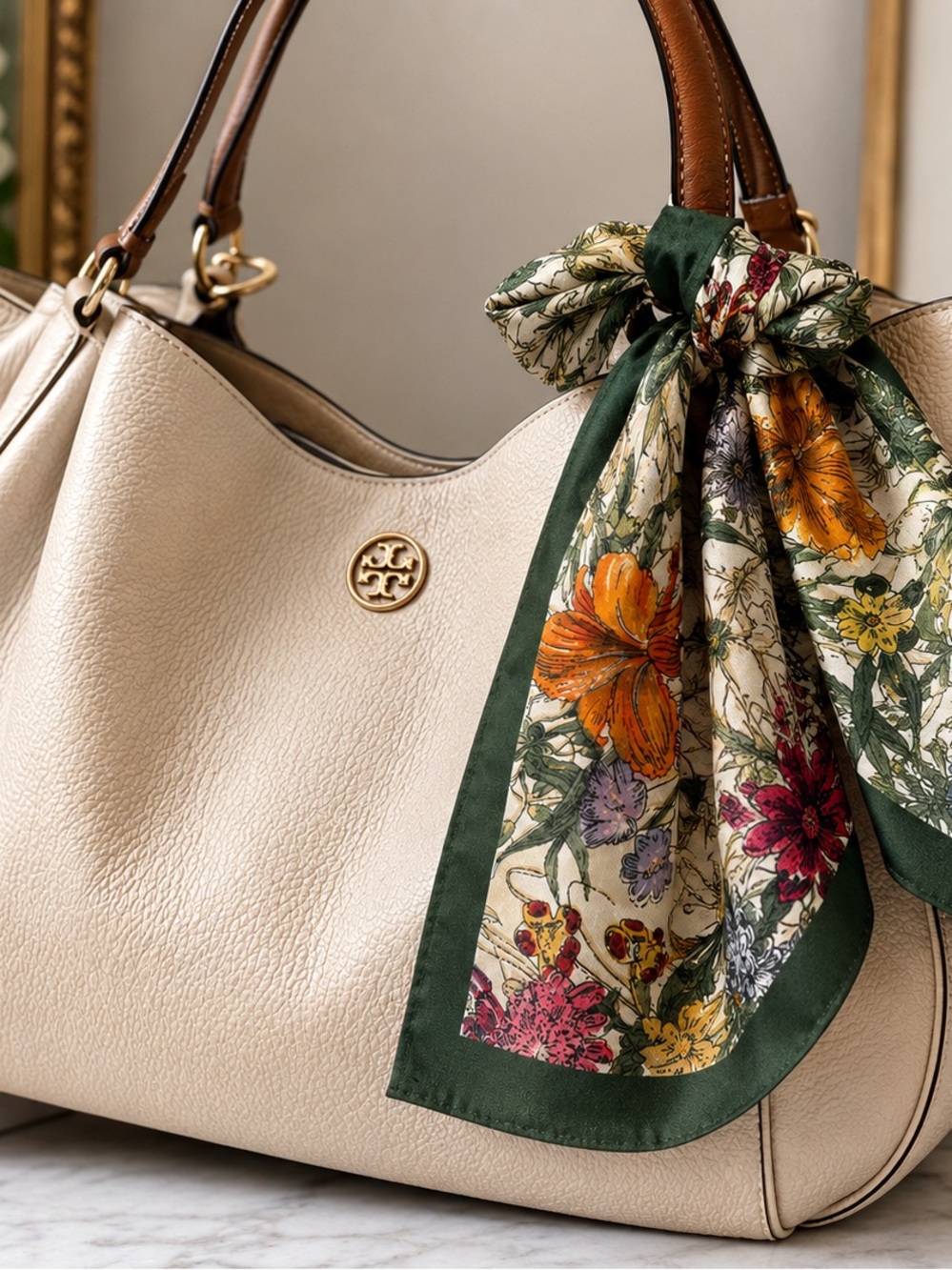 Tory Burch Botanical Floral Silk Square Scarf